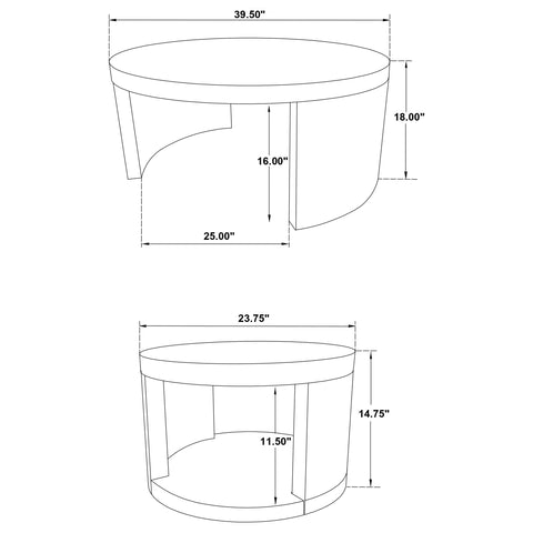 Bennett 2-piece Round Wood Occasional Nesting Table Set Black