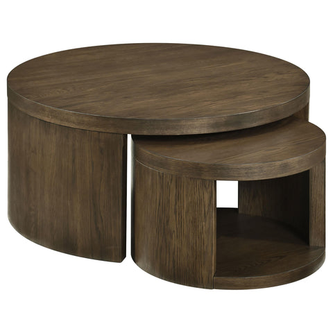 Bennett 2-piece Round Wood Occasional Nesting Table Set Dark Walnut