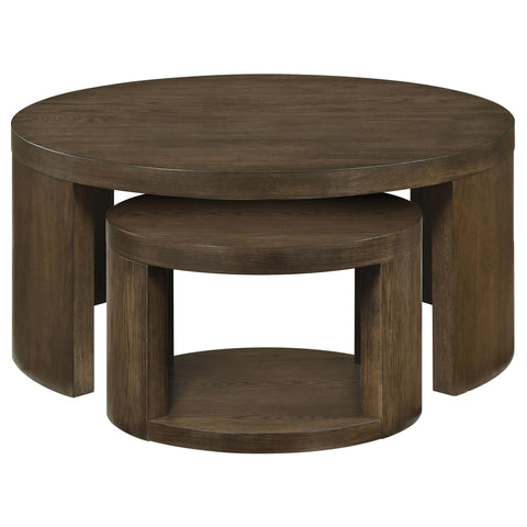 Bennett 2-piece Round Wood Occasional Nesting Table Set Dark Walnut