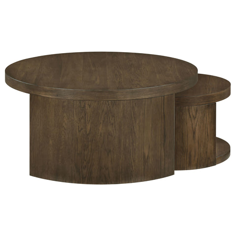 Bennett 2-piece Round Wood Occasional Nesting Table Set Dark Walnut