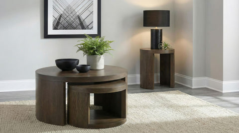 Bennett 2-piece Round Wood Occasional Nesting Table Set Dark Walnut