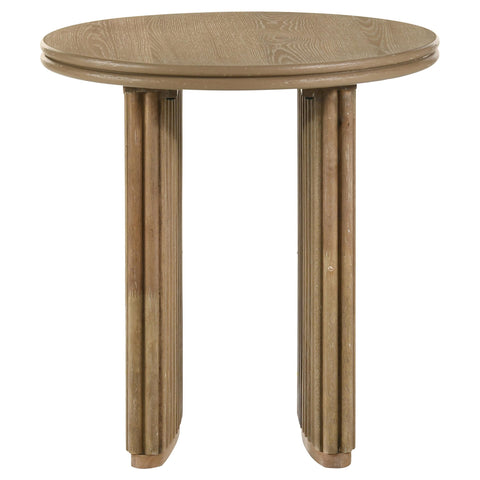 Monsen Round Wood Side End Table Distressed Light Brown
