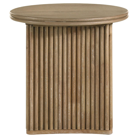 Monsen Round Wood Side End Table Distressed Light Brown