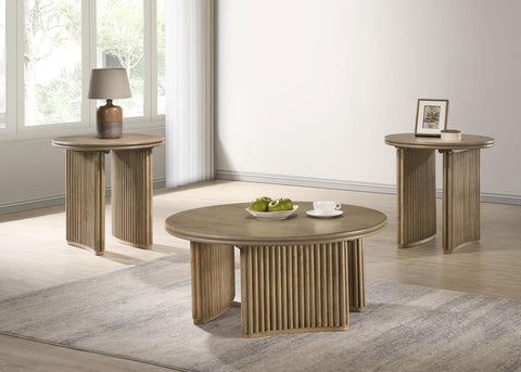 Monsen Round Wood Side End Table Distressed Light Brown