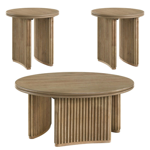 Monsen 3-piece Round Coffee Table Set Distressed Light Brown