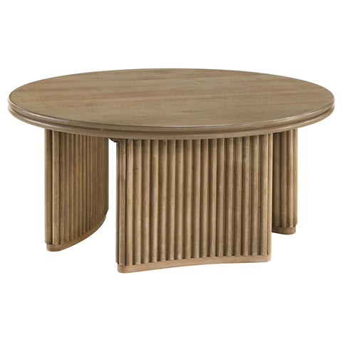 Monsen 36-inch Round Wood Coffee Table Distressed Light Brown