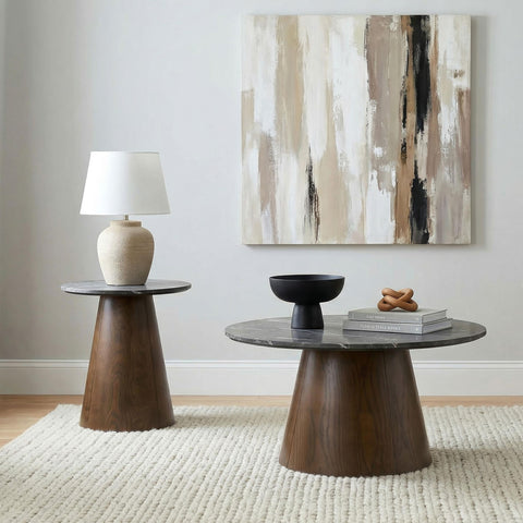 Goodson Round Wood Pedestal Side End Table Grey and Dark Brown