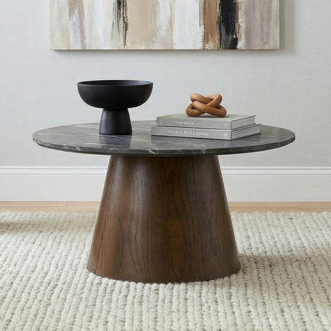 Goodson 36-inch Round Pedestal Coffee Table Grey and Dark Brown