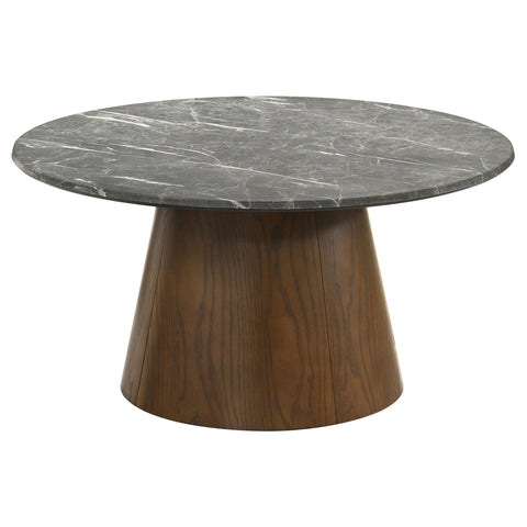 Goodson 36-inch Round Pedestal Coffee Table Grey and Dark Brown