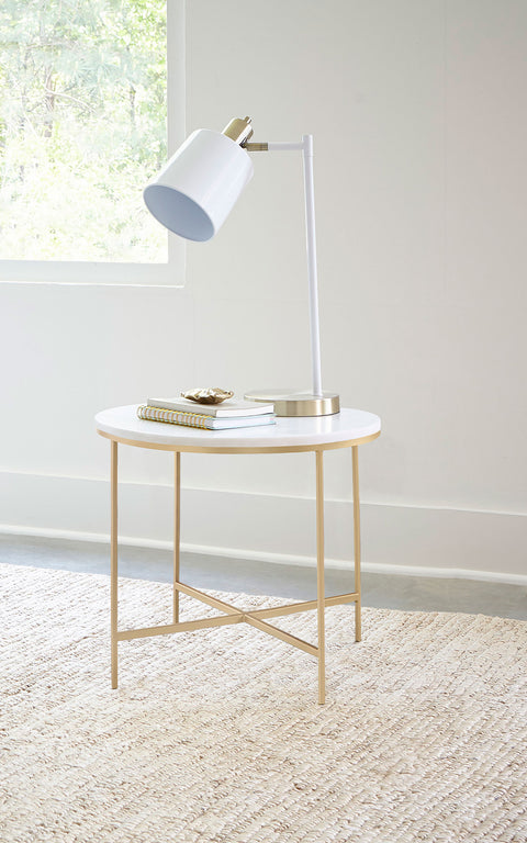 Coreosis Round Marble Top Side End Table White and GoldWhite