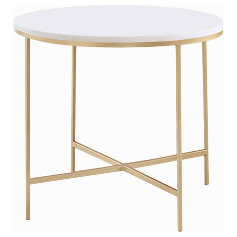 Coreosis Round Marble Top Side End Table White and GoldWhite