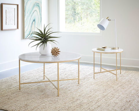 Fortress 2-piece Round Marble Coffee and End Table Set White