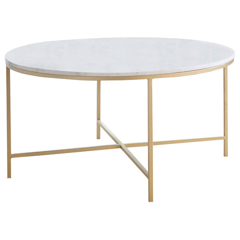 Fortress 2-piece Round Marble Coffee and End Table Set White