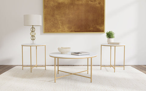 Fortress 3-piece Round Marble Coffee and End Table Set White