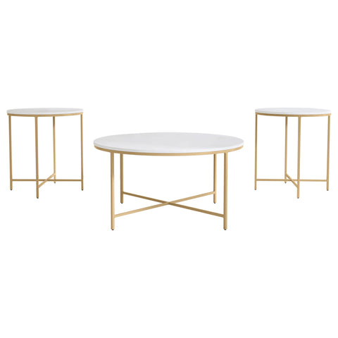 Fortress 3-piece Round Marble Coffee and End Table Set White