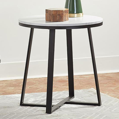 Cyclamen Round Faux Marble End Table White and Matte BlackWhite Faux Marble