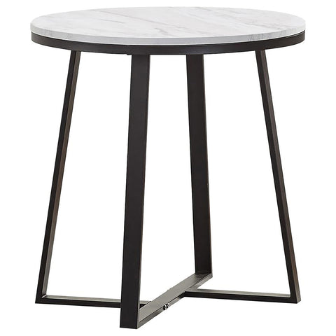 Cyclamen Round Faux Marble End Table White and Matte BlackWhite Faux Marble