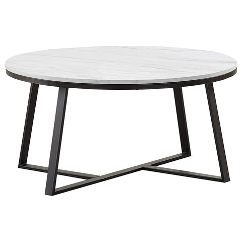 Cyclamen Round Faux Marble Coffee Table White and Matte BlackWhite Faux Marble