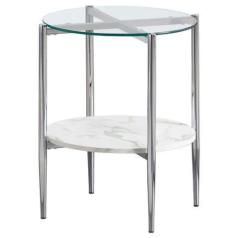 Glendora Round Glass Top End Table White and ChromeChrome