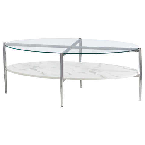 Glendora Oval Glass Top Coffee Table White and ChromeChrome