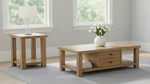 McKinney 2-Drawer Wood Coffee Table Golden Oak