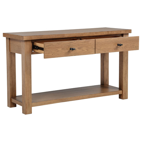 McKinney 2-Drawer Wood Console Table Golden Oak