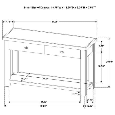 McKinney 2-Drawer Wood Console Table Golden Oak