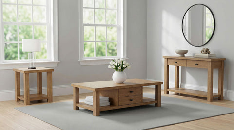 McKinney 2-Drawer Wood Console Table Golden Oak
