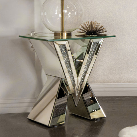 Ornelas Glass Top Mirrored Acrylic End Table SilverMirror