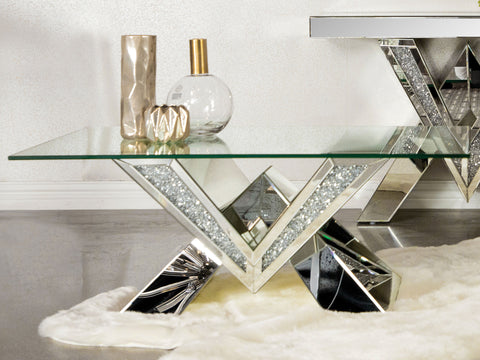 Ornelas Glass Top Mirrored Acrylic Coffee Table SilverMirror