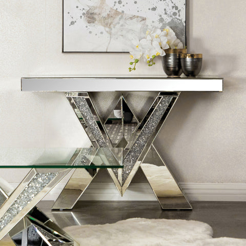 Ornelas V-shaped Mirrored Entryway Console Table SilverMirror
