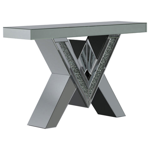 Ornelas V-shaped Mirrored Entryway Console Table SilverMirror