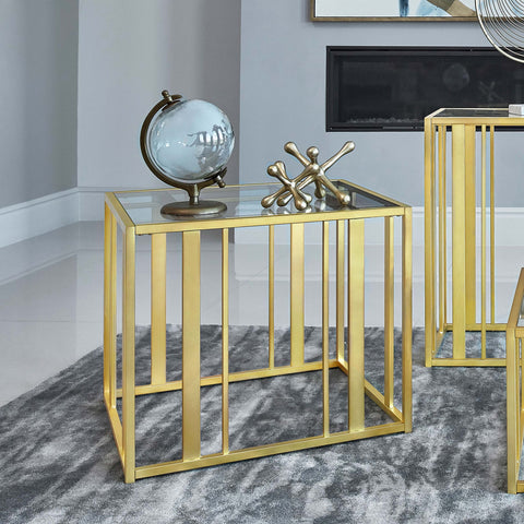 Evanna Rectangular Glass Top Side End Table Matte BrassMatte Brass