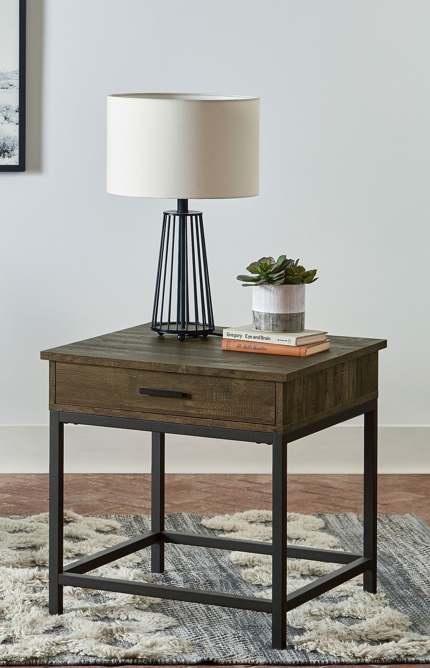 zenobia 1-drawer square engineered wood end table brown oakbrown oak