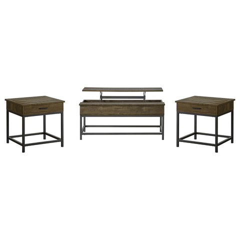 Hazlewood 3-piece Lift Top Coffee and End Table Set Brown Oak