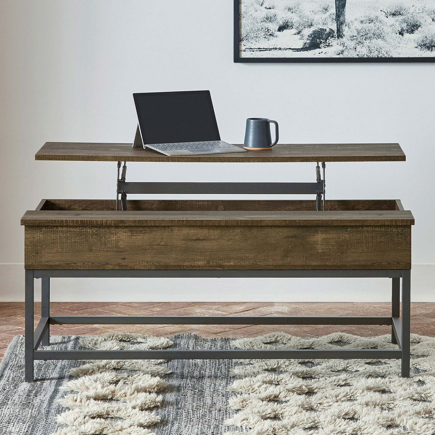 zenobia engineered wood lift top coffee table brown oakbrown oak