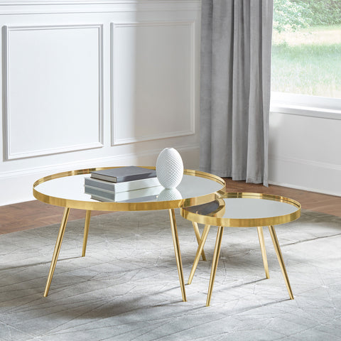Nakia 2-piece Round Mirror Top Nesting Coffee Table GoldGold