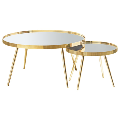 Nakia 2-piece Round Mirror Top Nesting Coffee Table GoldGold