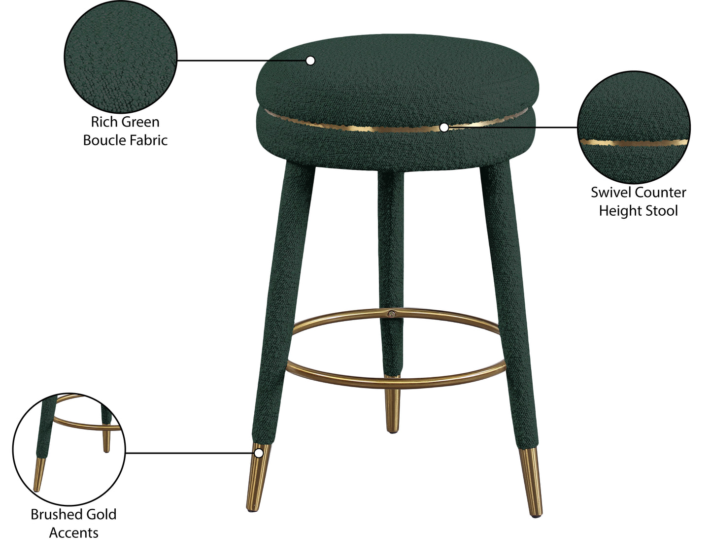 ward green boucle fabric counter stool green