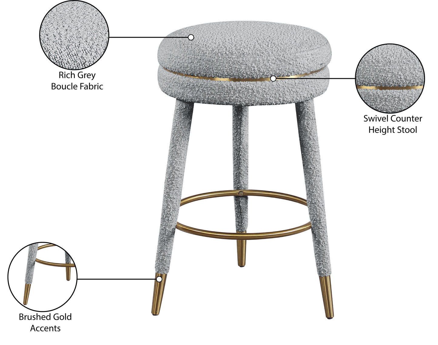 ward grey boucle fabric counter stool grey