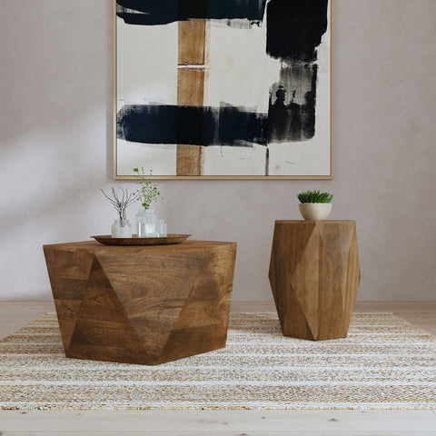 Elle 2-piece Solid Wood Coffee and End Table Set Natural