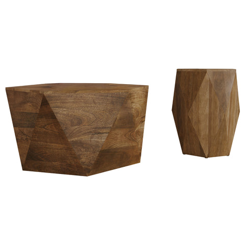 Elle 2-piece Solid Wood Coffee and End Table Set Natural
