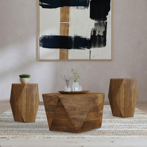 Elle 3-piece Solid Wood Coffee and End Table Set Natural