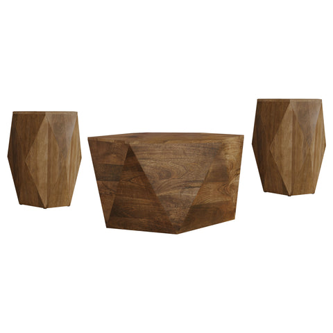 Elle 3-piece Solid Wood Coffee and End Table Set Natural