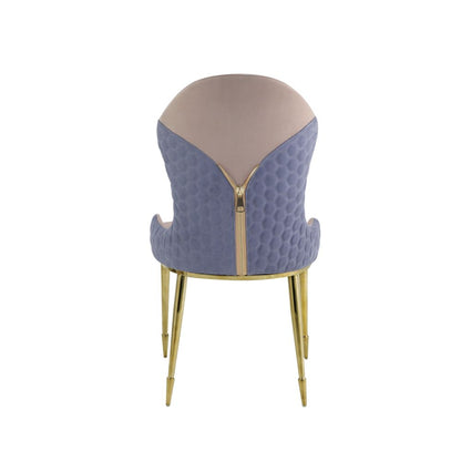Gaines Side Chair (Set-2), Tan, Lavender Fabric & Gold Finish