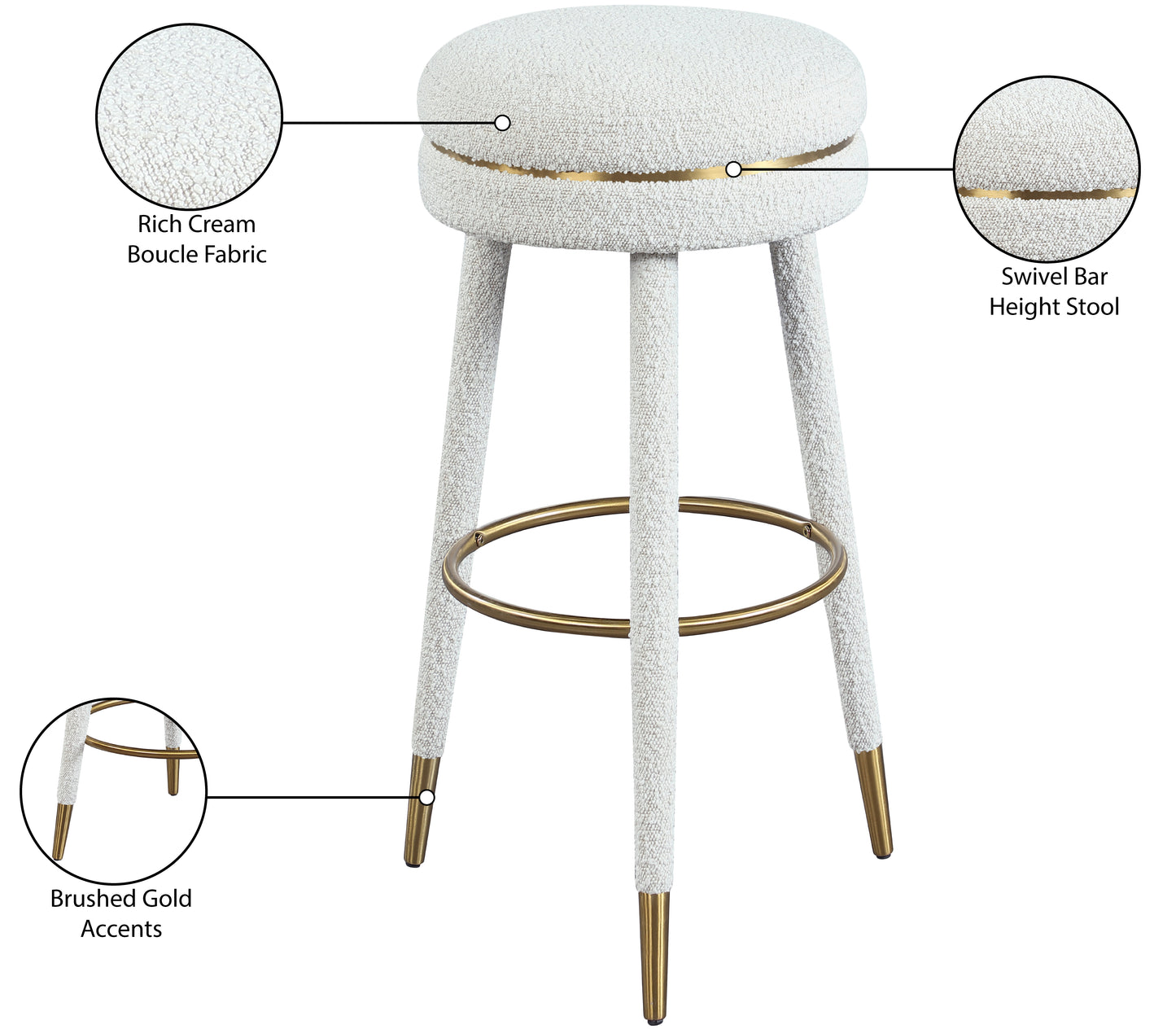 ward cream boucle fabric bar stool cream