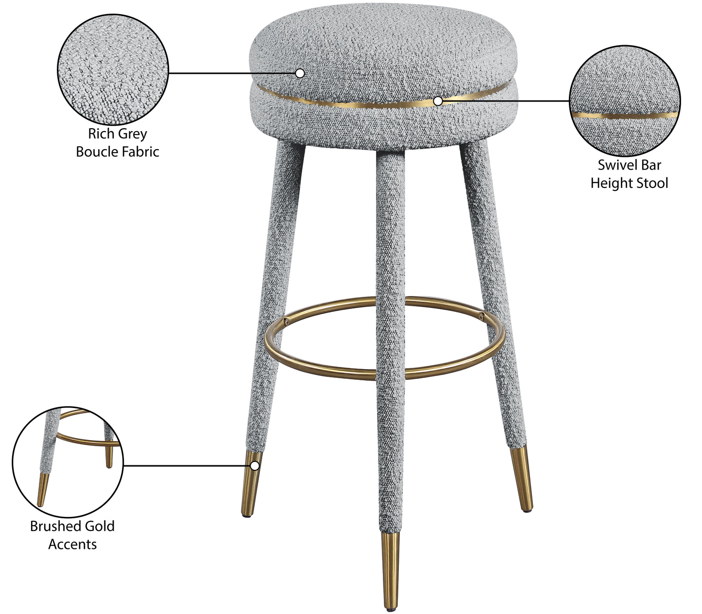 ward grey boucle fabric bar stool grey