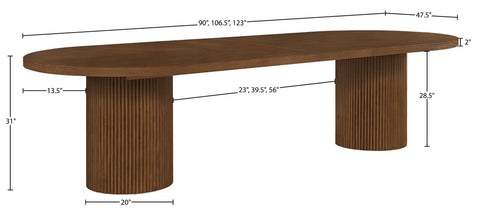Willow 90" / 106.5" / 123" Brown Oak Wood Dining Table, 1 Piece