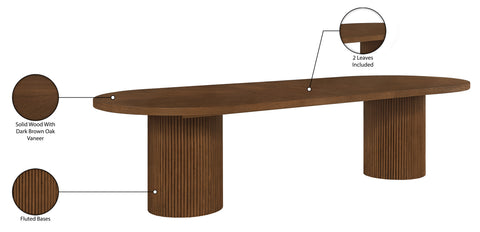 Willow 90" / 106.5" / 123" Brown Oak Wood Dining Table, 1 Piece