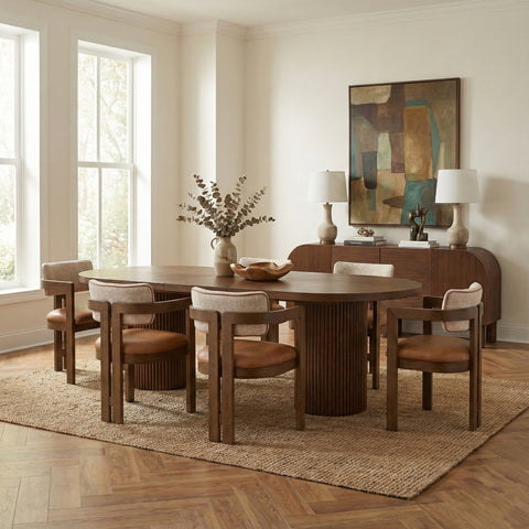 Willow 90" / 106.5" / 123" Brown Oak Wood Dining Table, 1 Piece